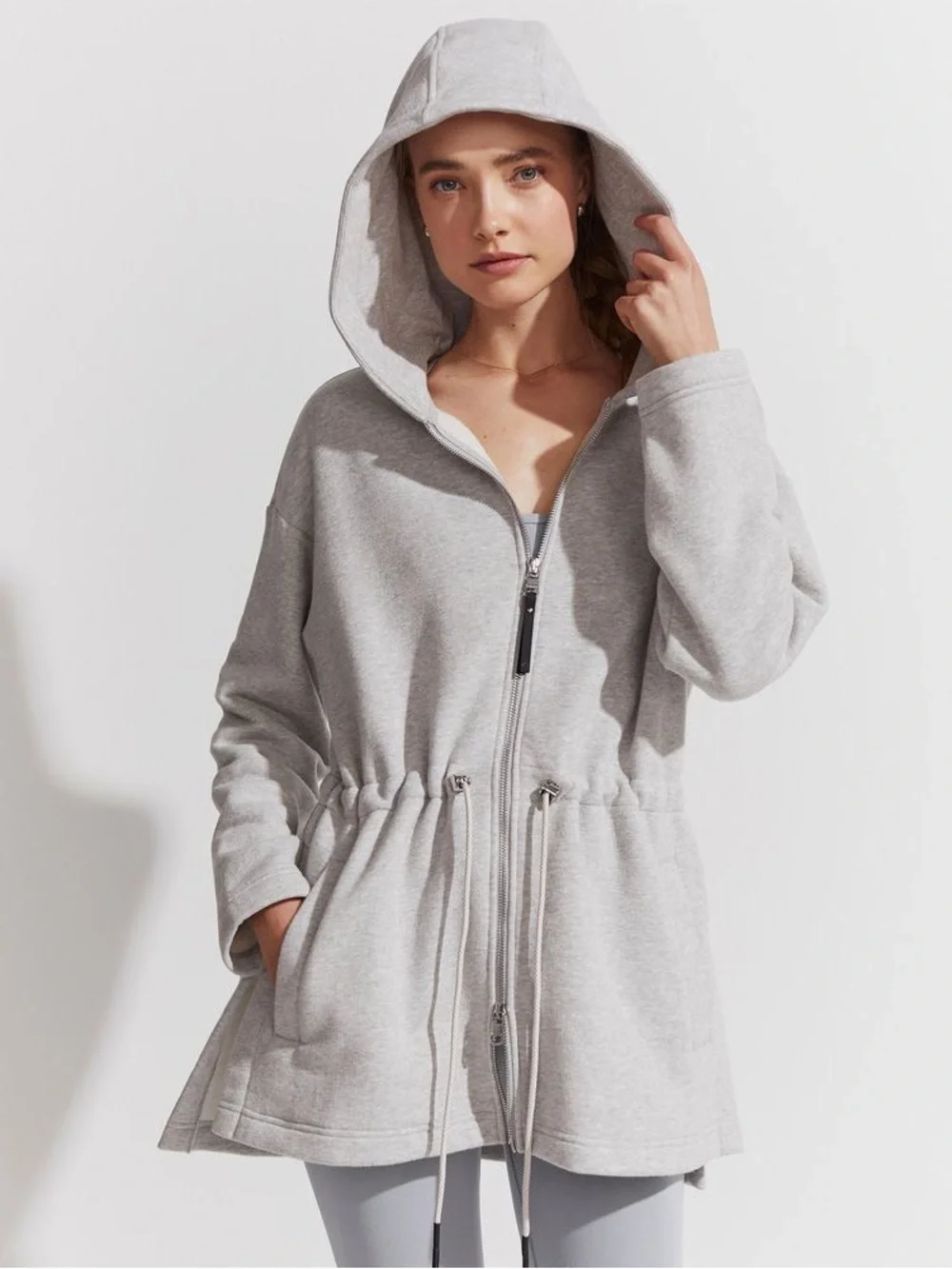 Varley Victoria Light Gray Zip-Up Hoodie with Drawstring Waist. Size Small - Picture 4 of 14
